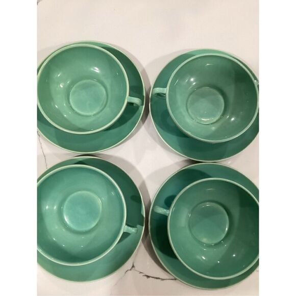 4 Fitz and Floyd Total Colour Coquille Turquoise Soup Bowl Under Plate - Picture 7 of 11